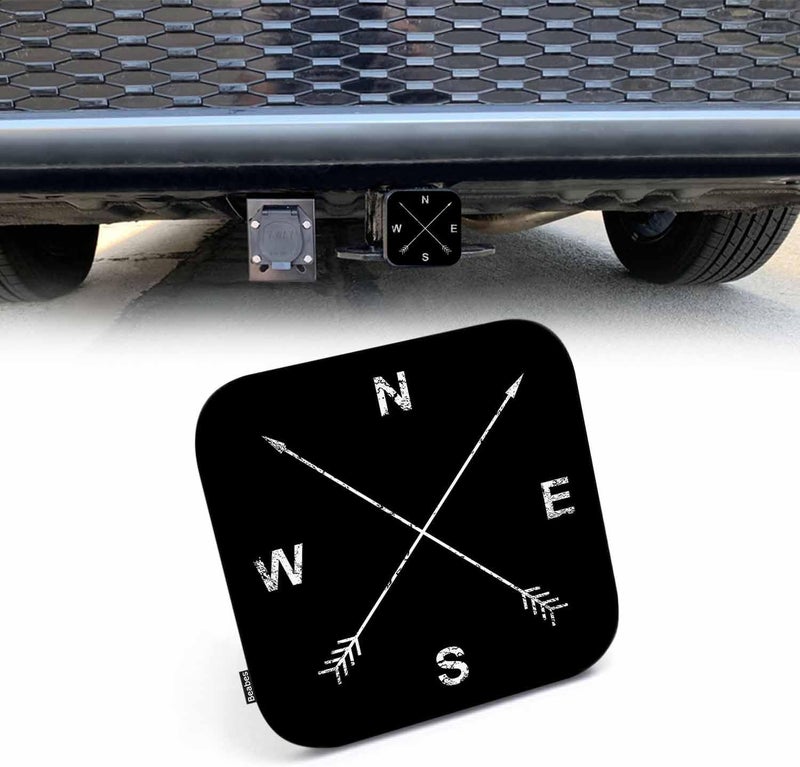 Beabes Compass Truck Hitch Covers Grunge Sailor Adventure Compass Rose Rubber Trailer Hitch Covers Receiver Plug Cap Fits for Any 2"X2" Square Receiver Tube for Sedans Cars SUVs, Black - Image 1
